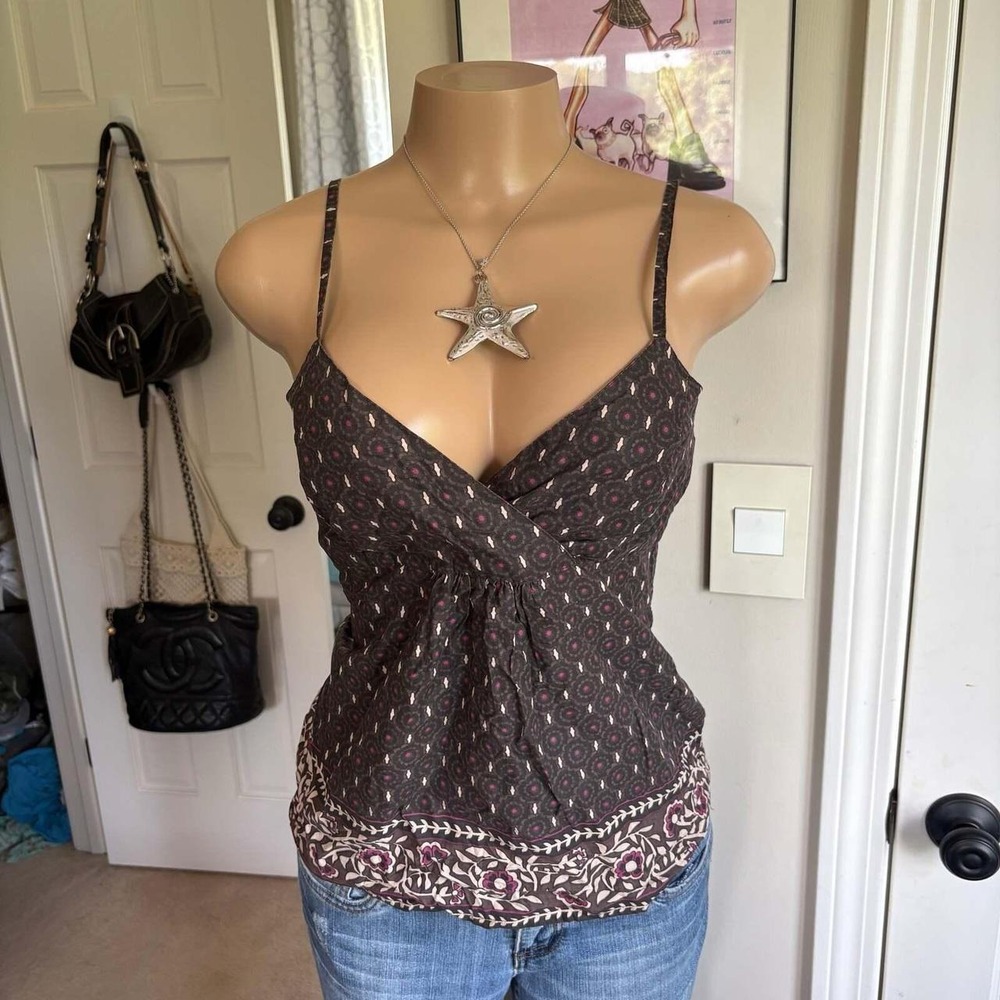 y2k 2000s brown boho floral empire waist cami Size M